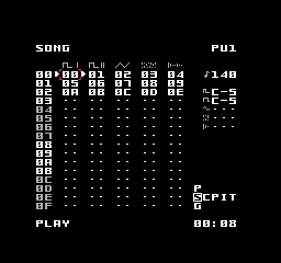 Song arrangement screen showing chains across PU1, PU2, TR, NO, and DM channels